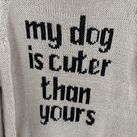 Wooden Ships my dog is cuter than yours crochet boho Knit Sweater small/medium - Picture 4 of 14